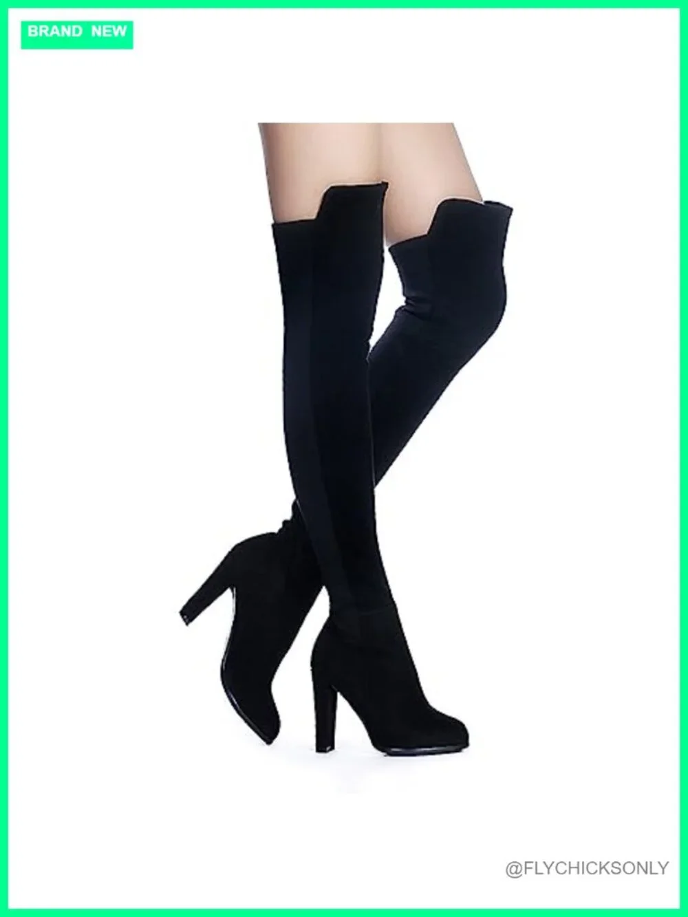 Faux Suede Chunky Heel Over The Knee Thigh High Stretch Boots